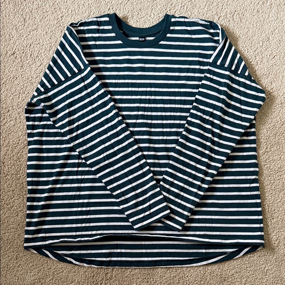 Uniqlo Green Striped Long Sleeve Tee